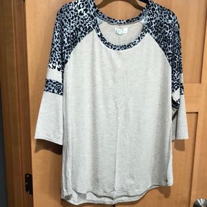 NWT 3/4 sleeve T-shirt with leopard print accent